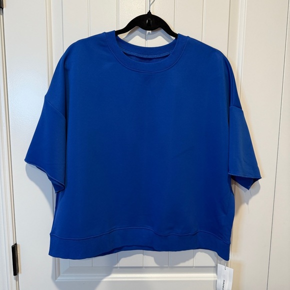 2-Piece Royal Blue Active Set Short Sleeve Sweater Top and Shorts Set Two Piece - Picture 2 of 7